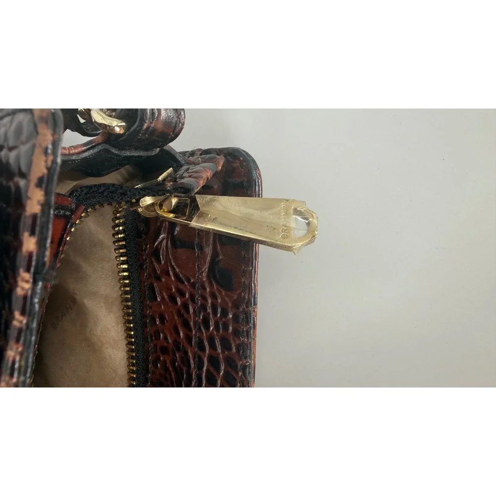 VTG Brahmin Croc Embossed Leather‎ Crossbody Bag Brown Black Suede Turnlock USA